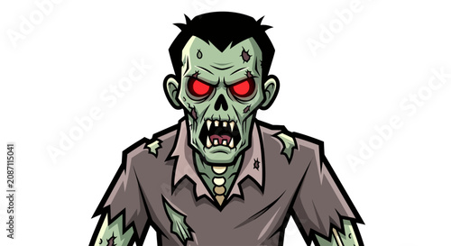 Fotografie Scary zombie monster with glowing red eyes and tattered clothes