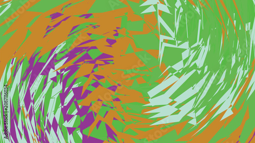 Canvastavla Abstract background with chaotic jagged sharp triangles and shards in green and purple colors creating intense motion for energetic graphic design