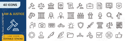 Fotografía Law and justice icon set in line style