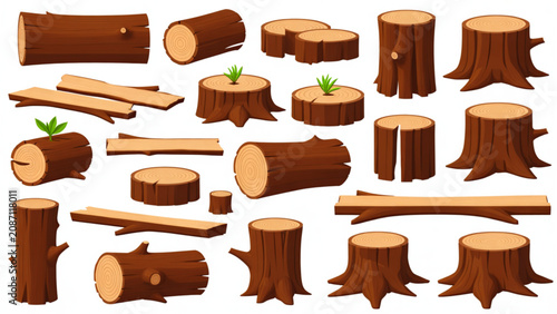 Bild auf Leinwand Collection of wooden blocks and logs in natural setting