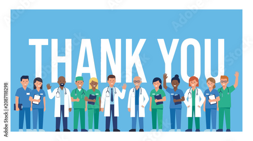 Cuadro en lienzo Medical professionals showing appreciation with thank you sign in office