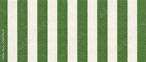 Green and white striped fabric showing woven texture background.