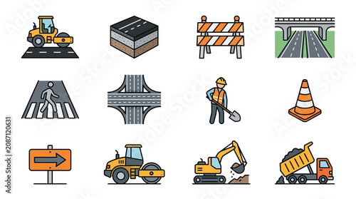 Foto Corporate Set of Construction and Roadwork Equipment with Safety and Traffic Sig