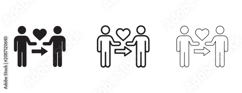 Stick figure icons of people with heart for love and partnership and affection concepts  people holding hands with heart between them