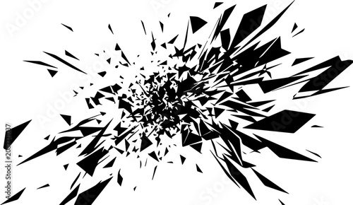 Tableau sur toile Black and White Shattered Glass Explosion with Shards and Debris Vector Illustra