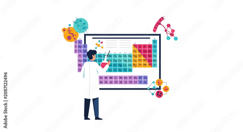 Fototapeta premium Scientist Researching with Periodic Table and Biological Cell Elements Illustration