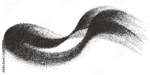 Tableau sur toile Abstract black flowing stipple wave with dynamic grainy particles swoosh pointillism background texture vector illustration