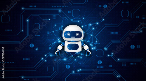 White artificial intelligence robot technology. The intelligent robotic assistant of the future. Innovative future robotics technology.