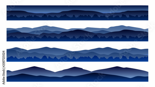 Foto Blue mountain range silhouettes in four horizontal variations a layered vector i
