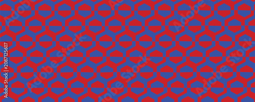 WebGeometric Blue And Red Repeating Pattern With Hexagon Motif And Optical Illusion Tile Background
