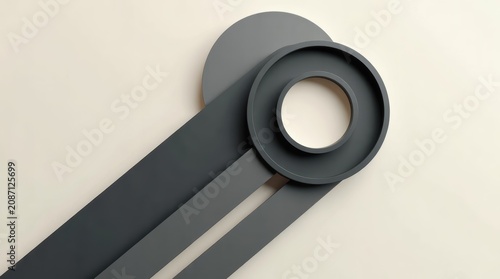 Abstract dark grey circle and parallel lines on a light beige background isolated on white background