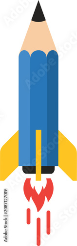 vector illustration of a blue pencil rocket launching
