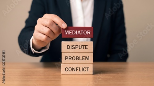 Mediator block placed on conflict problem dispute stack