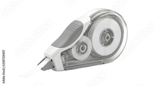 Applying correction tape from a white plastic dispenser isolated PNG on a clean white background