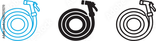 Tablou pe pânză Set of three stylized garden hose icons with spray nozzle attachments featuring