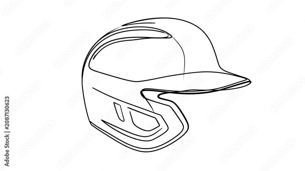 Fototapeta premium Baseball helmet line art on white background.
