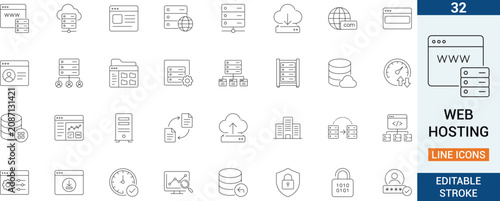 Foto Web hosting vector line icon set