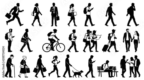 Diverse Silhouettes of People in Various Activities.