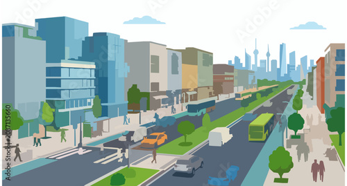 Foto Colorful Urban Street City Traffic Landscape with Modern Buildings Cars and Tree
