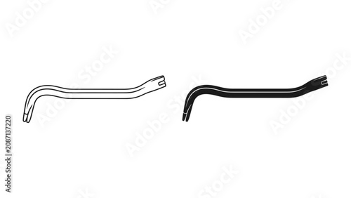 Fotografi Crowbar Illustration: A stark illustration of a crowbar, presented in both outline and solid black, highlighting its utilitarian design and purpose