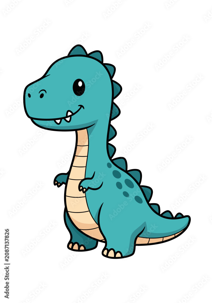 Fototapeta premium Cute cartoon dinosaur illustration on a white background, friendly and happy.