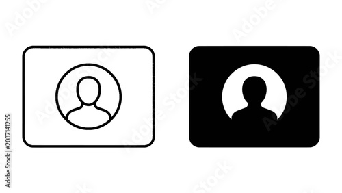 Foto User Profile Icon: A simple graphic design featuring two distinct icons representing a user profile, one outlined in white and the other in solid black, both enclosed within a rectangular frame