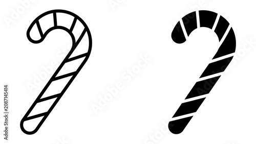 Фотография Christmas Candy Cane Icons: A pair of classic Christmas candy canes, one outlined and the other solid black, representing a festive holiday treat