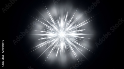 Bright white light explosion on black.
