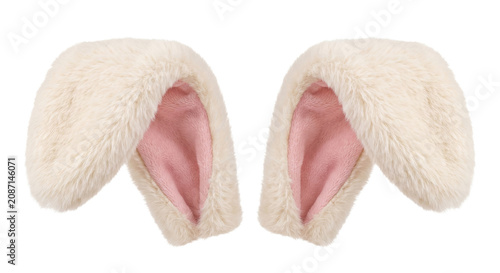 Foto Fluffy white bunny ears with pink lining, isolated on white background