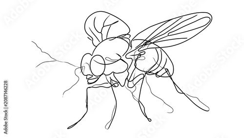 Detailed fly line drawing on white background.
