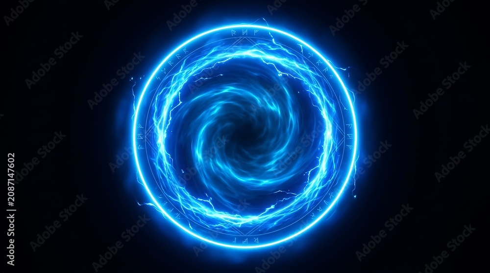 Naklejka premium Glowing Blue Neon Light Spiral Circle.
