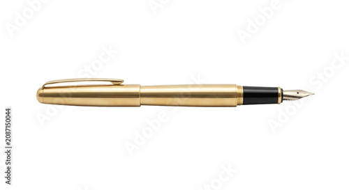 фотографія Elegant gold fountain pen with black accents and a polished metal nib, isolated