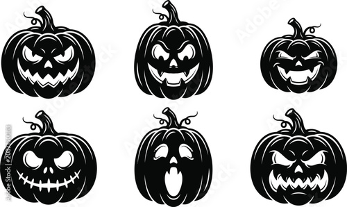 фотографія Black halloween pumpkin faces