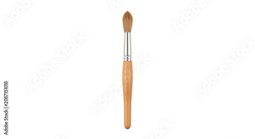 фотографія Round watercolor brush with wooden handle and metal ferrule on white background