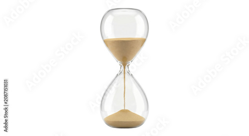 Photography Glass hourglass with sand flowing, symbolizing the passage of time and deadlines