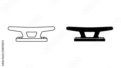 Konstfotografi Ship Cleats, Line Holder: Two ship cleats, one outlined and one solid black, are presented side-by-side, showcasing their design for securing boat lines