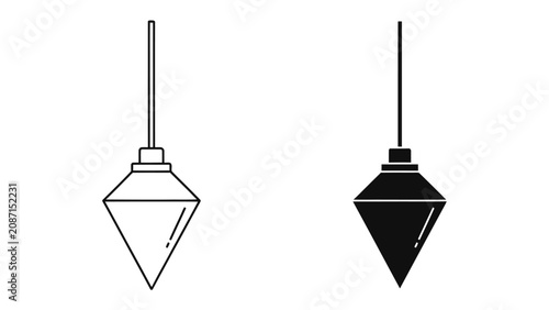 Photos Plumb Bob Icon: A simple illustration of a plumb bob, featuring both a line drawing and a solid silhouette, showcasing a classic tool for establishing verticality