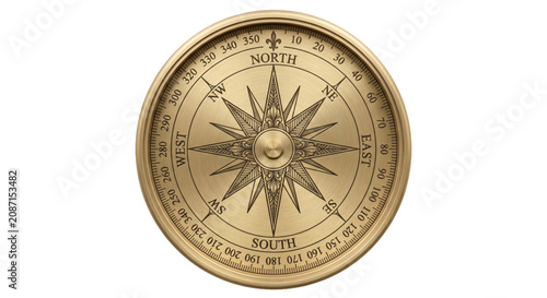 Canvastavla Antique brass compass with intricate star design and cardinal directions