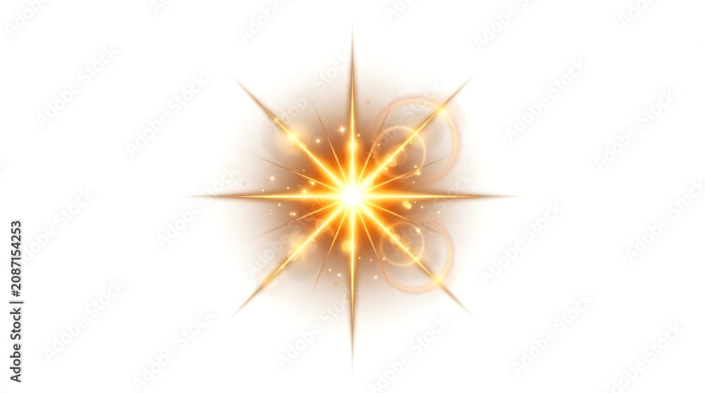 Fototapeta premium Golden starburst light effect isolated.