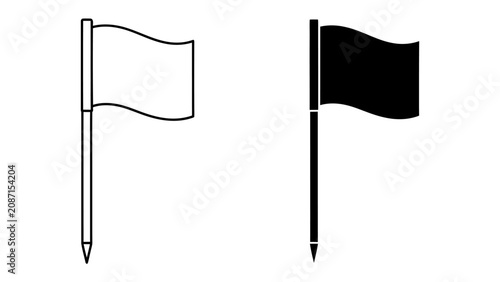 Принти на полотні Two Flags: A stark comparison between a white outlined flag and a solid black flag, each mounted on a simple pole, representing contrast and duality
