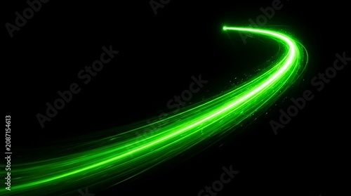 Green neon light trail curve.