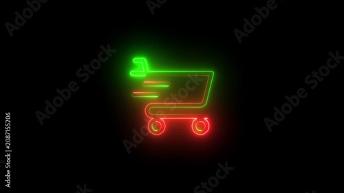 Neon shopping cart animation: fast e-commerce and online retail concept online shopping