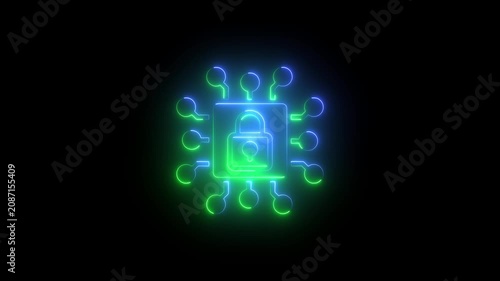 Neon cyber security animation: digital data protection and network privacy concept digital privacy neon glowing