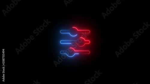 Neon glowing settings animation with dynamic slider motion for ui and technology interfaces