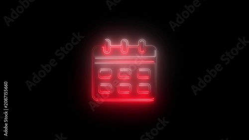 Neon calendar glowing in red light, minimalist date planner symbol for business scheduling and time management concepts