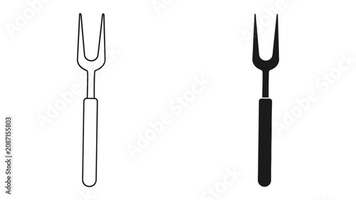 Konstfotografi Carving Fork Illustration: A stylized illustration of a carving fork, presented in both outline and solid black, ideal for culinary graphics and kitchenware design