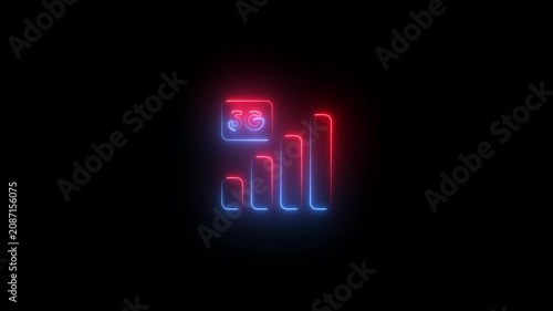 Neon 5 g signal strength animation, high-speed wireless network connectivity concept glowing