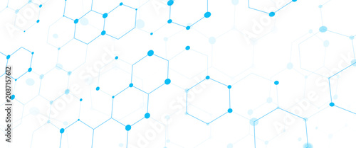 Science network pattern blue Hexagonal abstract background. Big Data Visualization structure elements . Health care and science medical pattern innovation. Template design with concept Dots and lines.