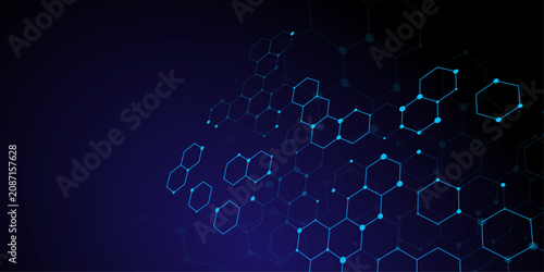 dark blue gradient vector background with hexagons. Abstract dark hexagon with dots luxury background. digital, Medical science futuristic technology concept background. Hexagonal gaming vector.