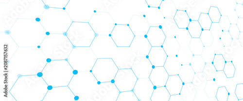 Science network pattern blue Hexagonal abstract background. Big Data Visualization structure elements . Health care and science medical pattern innovation. Template design with concept Dots and lines.